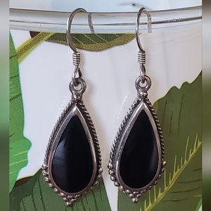 Sterling Silver Onyx Teardrop Earrings